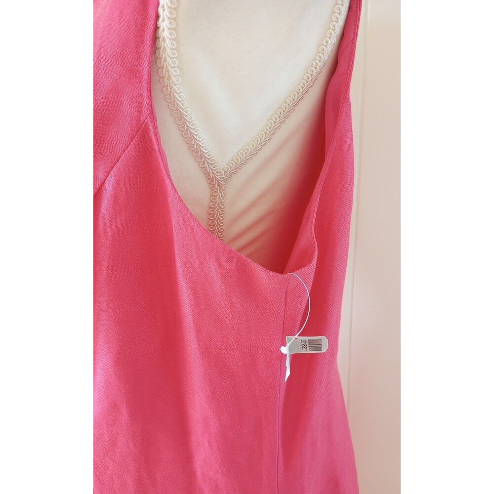 Talbots Pink Dress 16P Linen Blend Midi VNeck Ruffle Princess Fairy Easter NWT - Picture 3 of 10